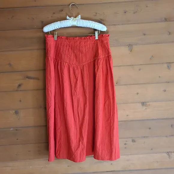 Tularosa Kit Midi Skirt Cherry Red Button Front High Waist Large NWOT Boho Pinup - Picture 3 of 7